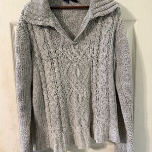 Basic Editions Light Gray Cable Knit Women's Sweater